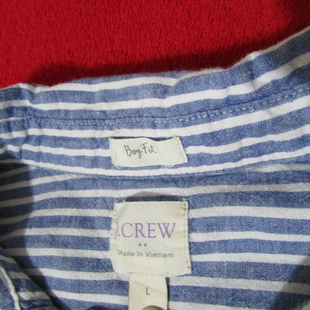 J Crew Boy Fit Striped Chambray Cotton / Linen Top - Picture 9 of 10
